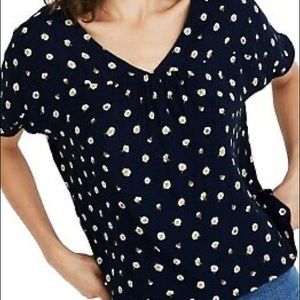 Madewell Womens Daisy Dot Rhyme Top in Navy Blue Size Medium XXS